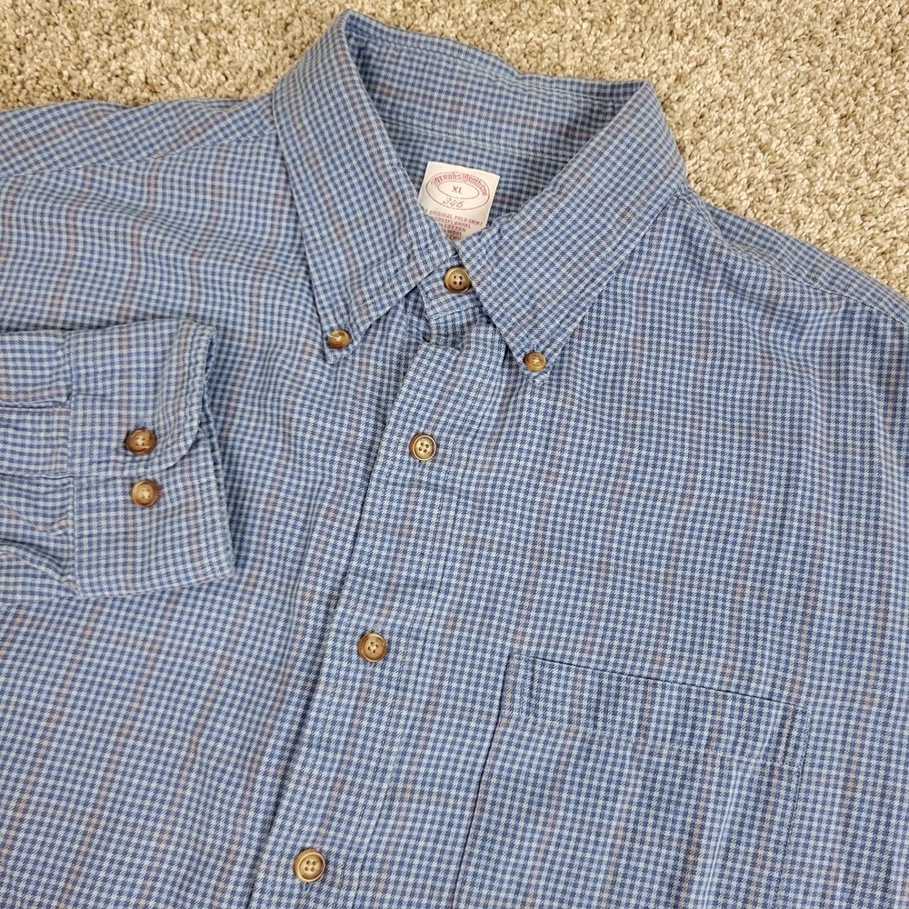 Brooks Brothers 346 Mens XL‎ Blue Houndstooth Button Down Long Sleeve
